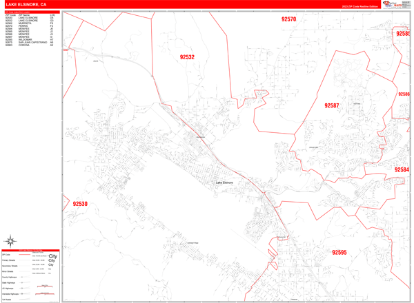Lake Elsinore City Digital Map Red Line Style